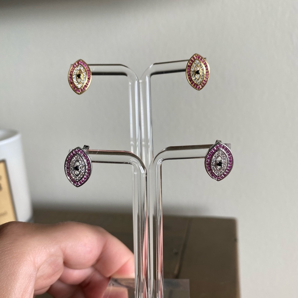 Pink Micro Pave Evil Eye Stud Earrings